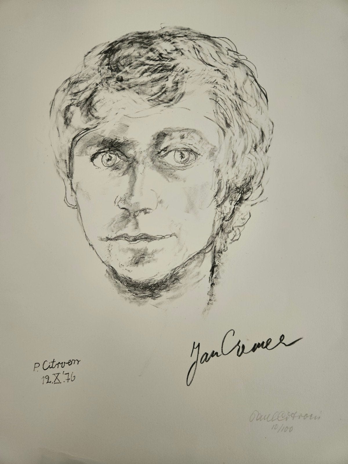 Gesigneerde litho van Paul Citroen - Portret Jan Cremer, Ophalen of Verzenden, Overige typen, Lithografie, Origineel