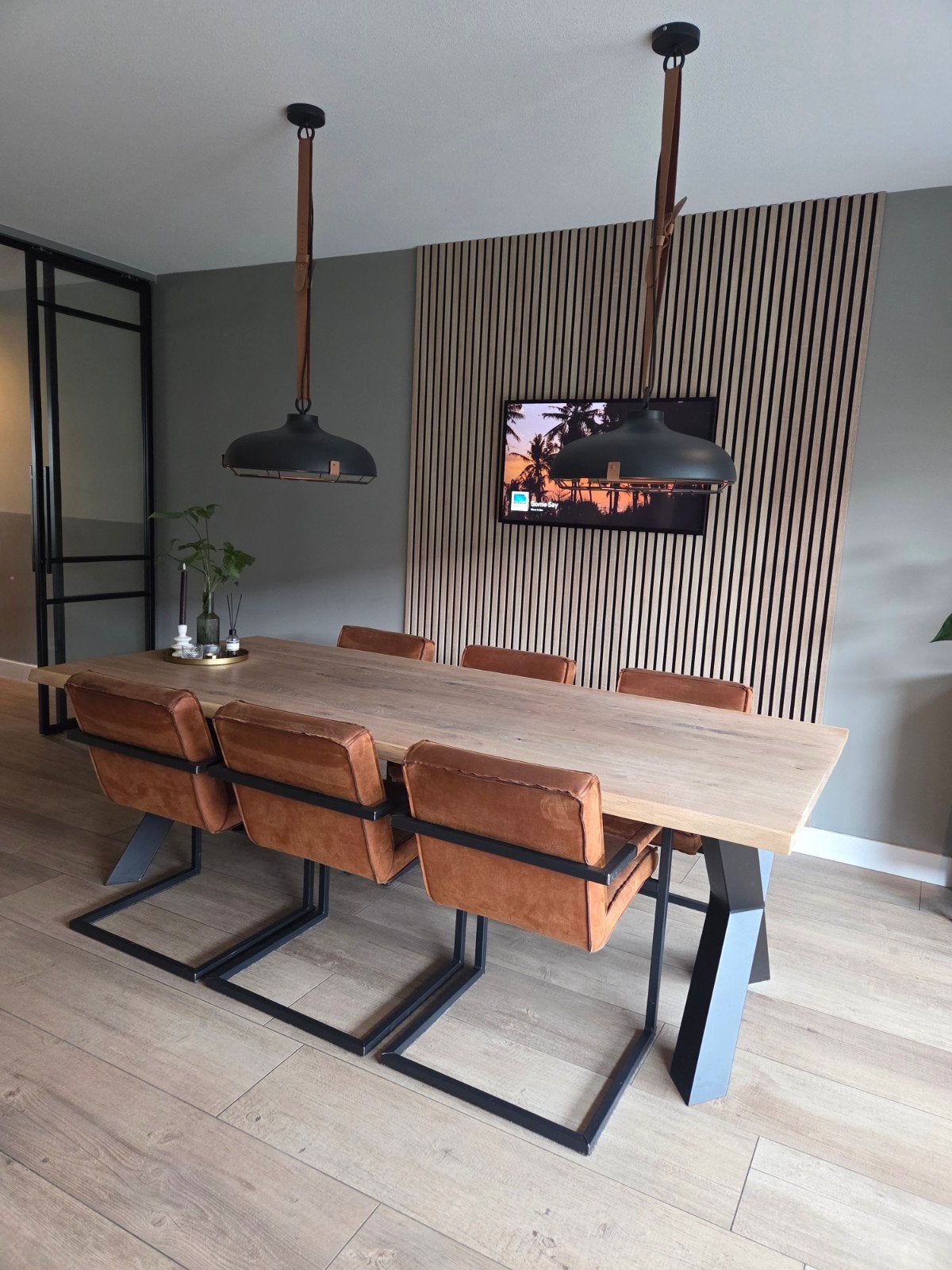 6x eetkamerstoel cognac industrieel, Ophalen, Zo goed als nieuw, Bruin, Vijf, Zes of meer stoelen