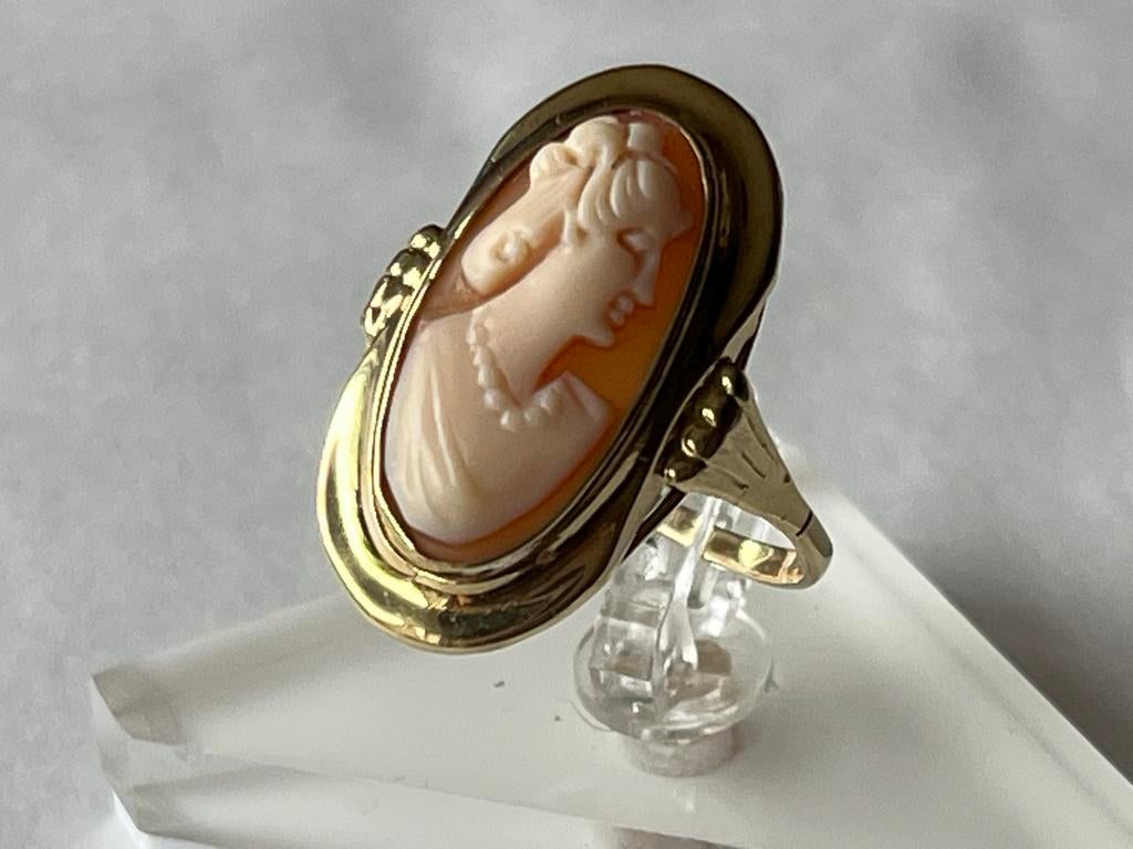 Prachtige 14K Gouden Ring met Camee - Maat 19,5, Verzenden, 19 tot 20, Zo goed als nieuw, Met edelsteen
