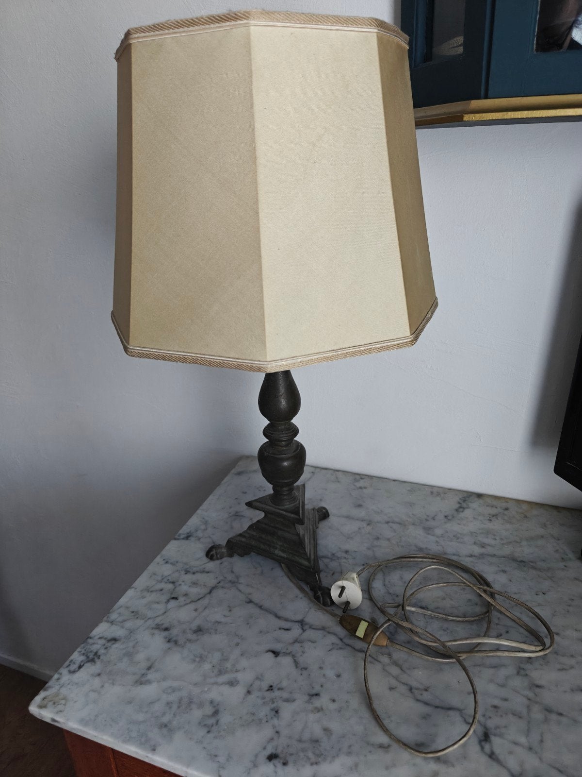 Antieke Messing Schemerlamp met Gevoerde Kap, Ophalen