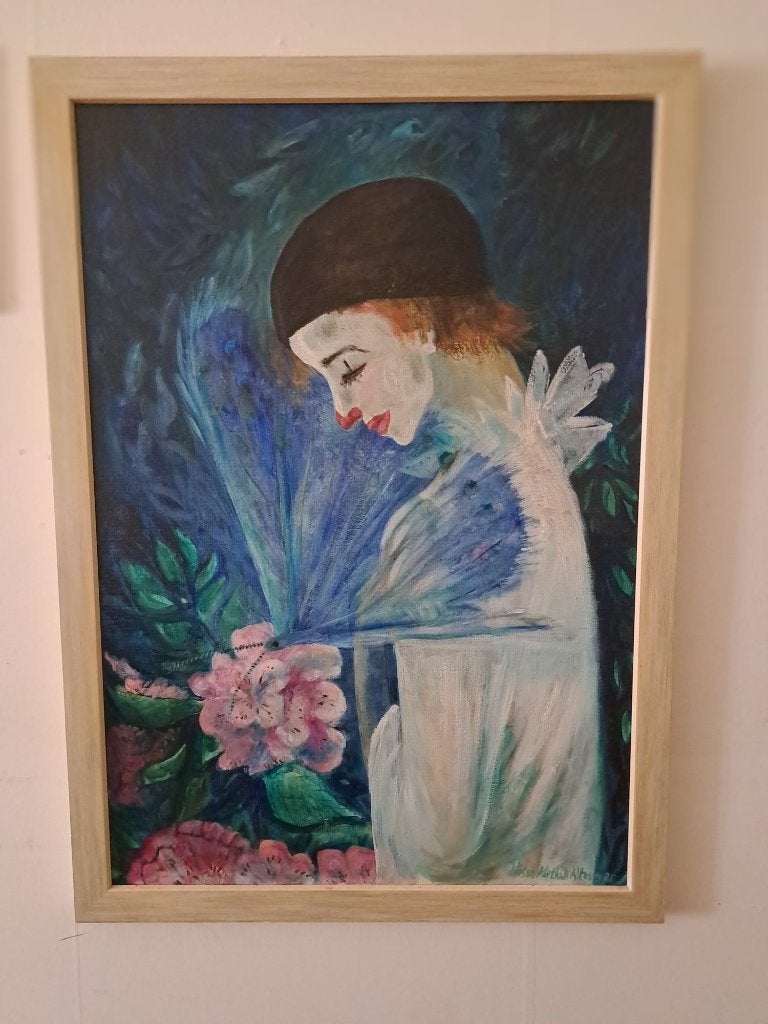 Olieverfschilderij Clown met Vlinder, Alison Korthals Altes, Antiek en Kunst, Ophalen, Figuren, Olieverf, Gesigneerd