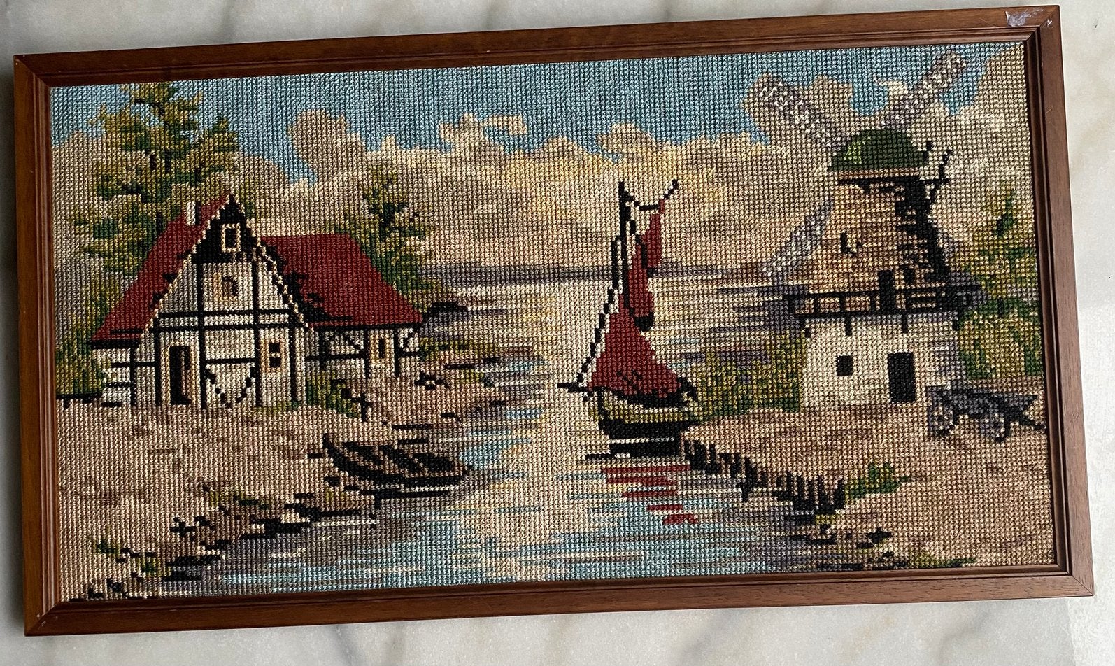 Geborduurde schilderij-oud hollands landschap, Ophalen of Verzenden, Overige typen