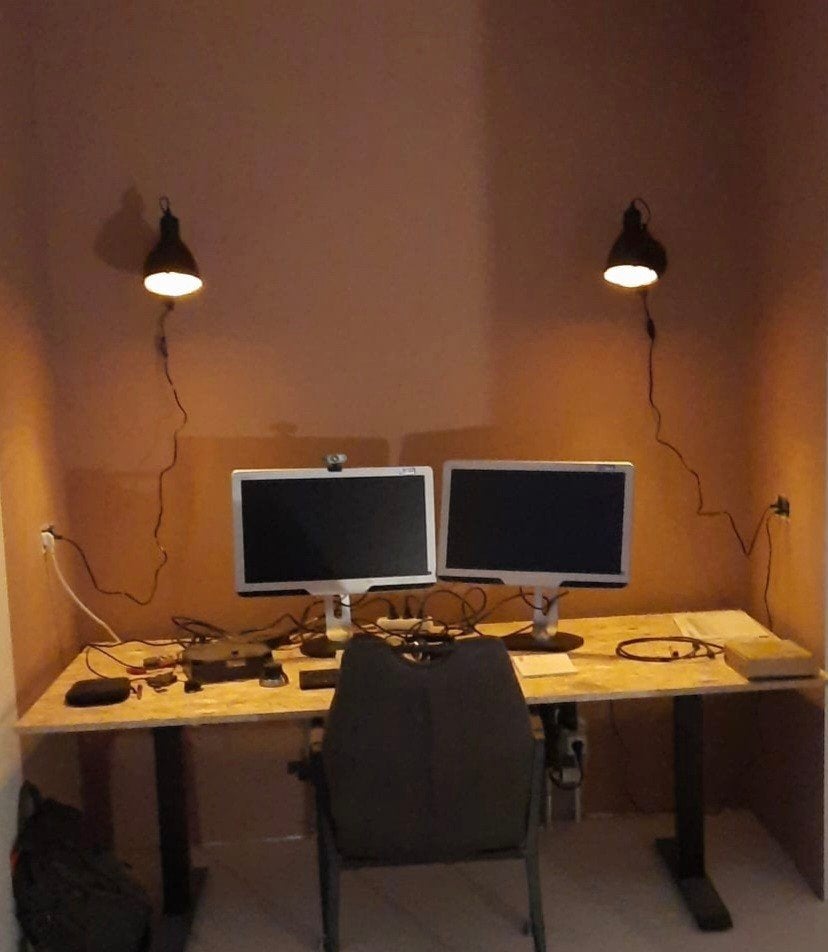 Industriële wandlamp met harmonica-arm, Ophalen, Gebruikt, Zwart, Overige fittingen