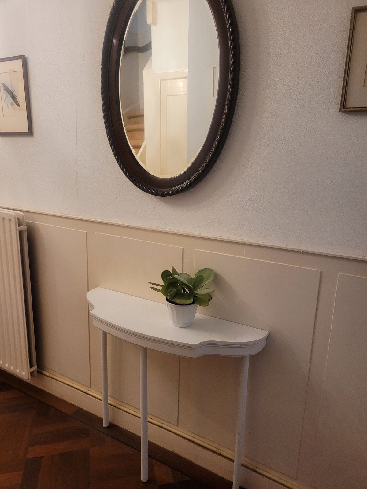 Halfronde sidetable / kleine wit wandtafel tafel tafeltje, Ophalen, 50 tot 100 cm, Zo goed als nieuw, 25 tot 50 cm