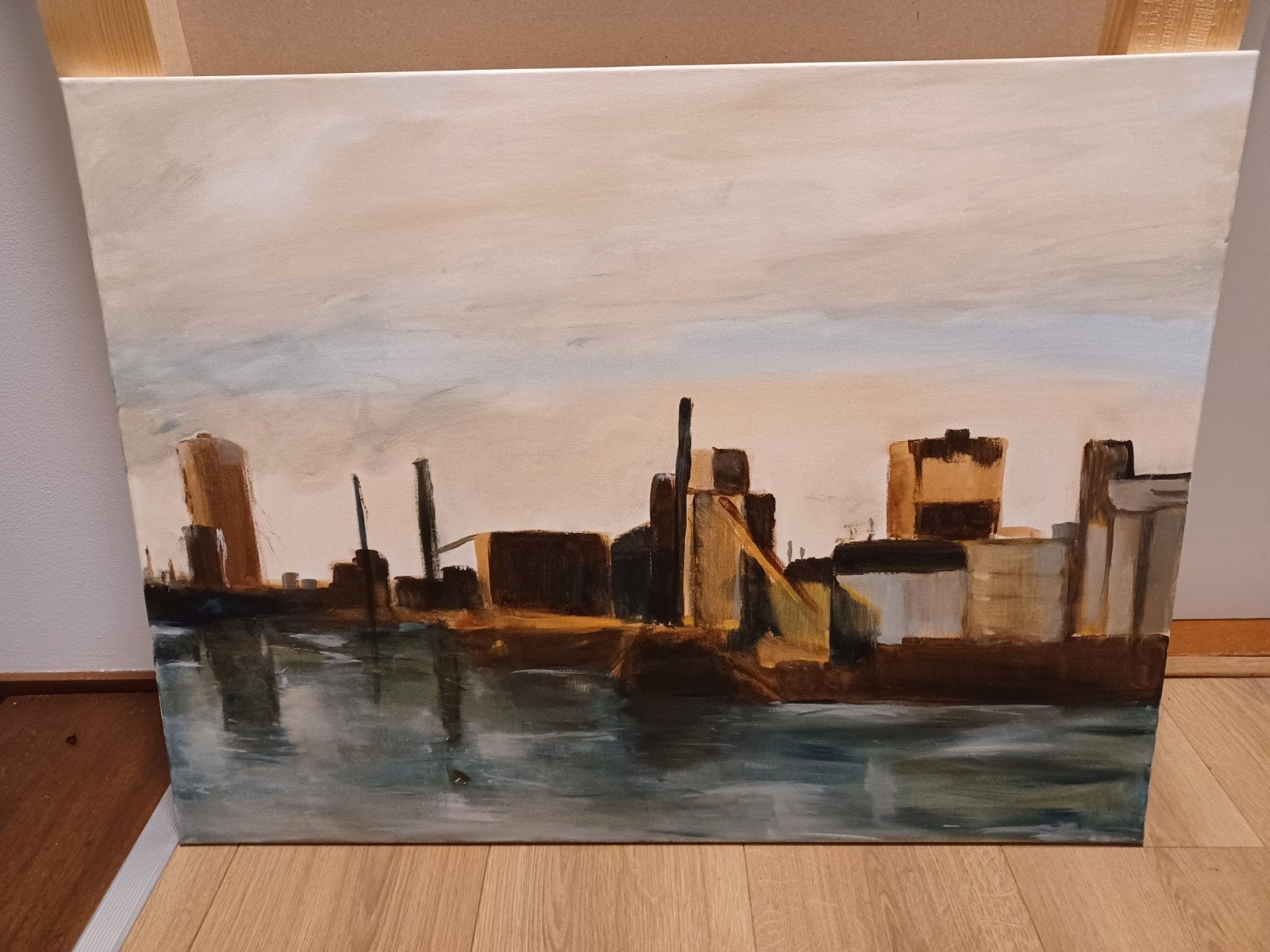 Industrie aan het water. Acryl op doek. 60x80 cm., Ophalen