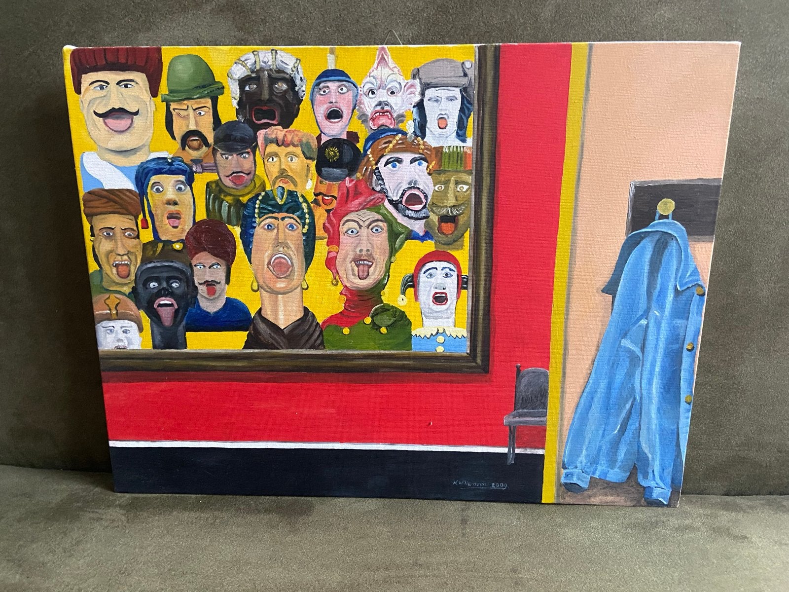 Schilderij 'Gapers' - Canvas 30x40cm, Figuren, Ophalen of Verzenden, Textiel, Gesigneerd