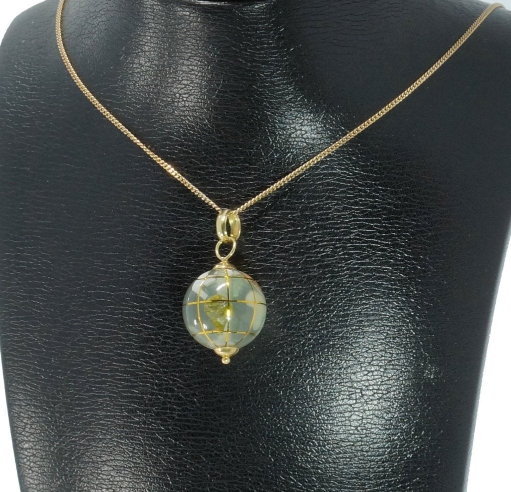 Wereldbol globe 18k gouden ketting hanger vintage dame heer