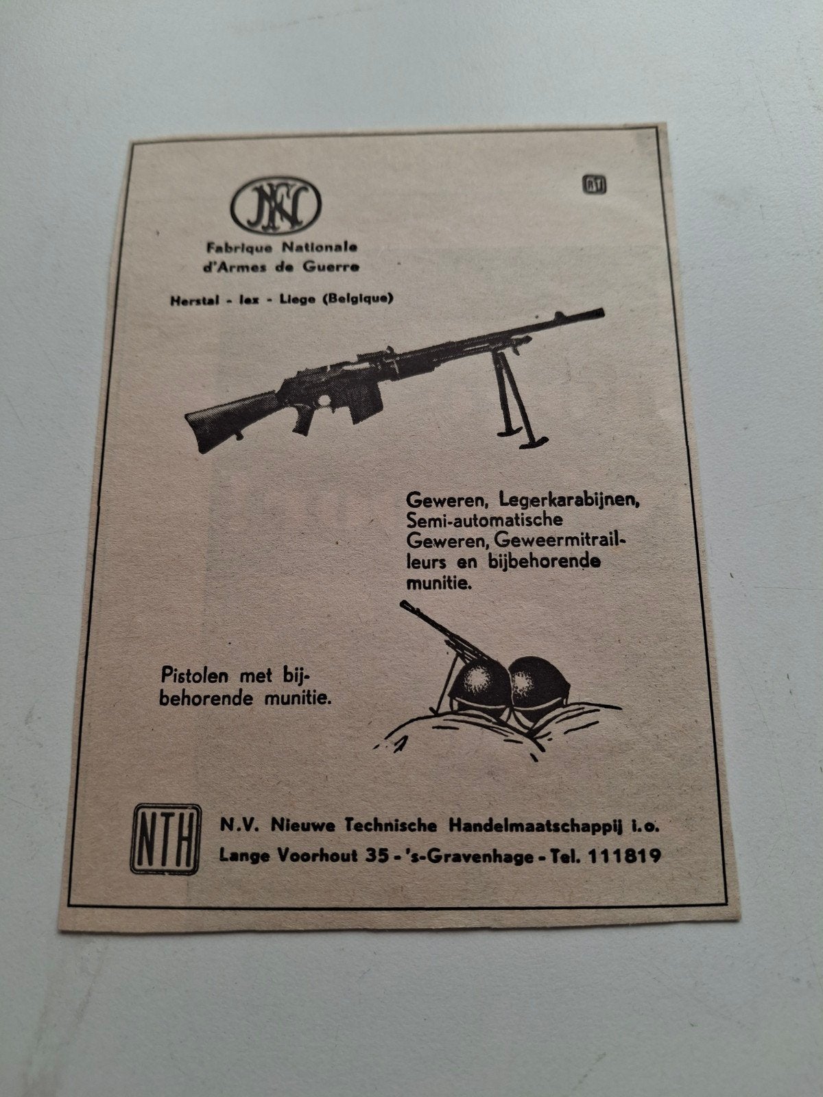 Advertentie NTH geweren,legerkarabijnen,enz, Ophalen of Verzenden, Overige soorten, Nederland, Embleem of Badge