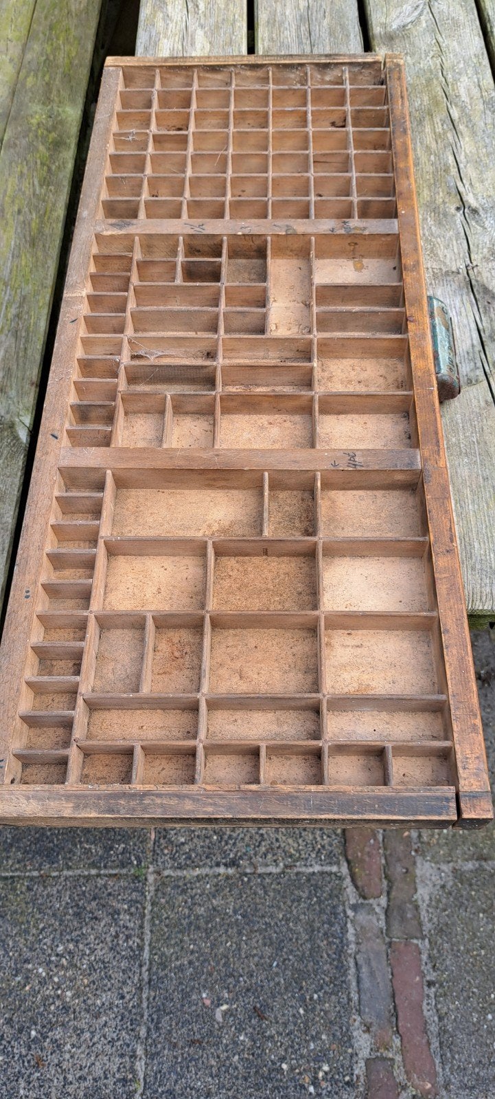 Antieke houten letterbak - Vintage opbergdoos, Ophalen of Verzenden