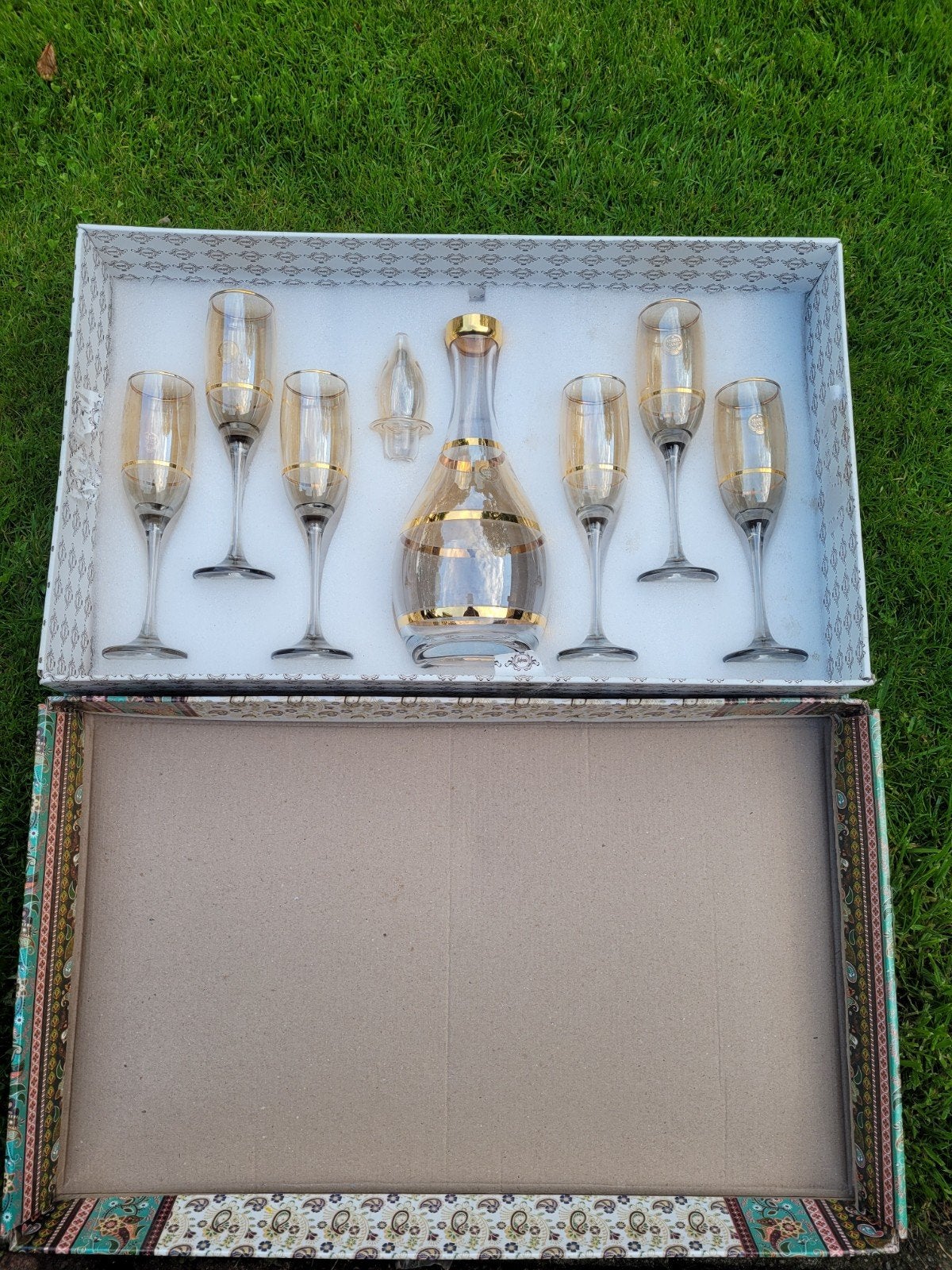 Snabel Glass Karaf met 6 Champagneglazen - Nieuw in Doos, Ophalen of Verzenden