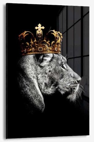 Glasschilderij The Queen 60x90 - Gehard glas, Glas, Achter glas, Ophalen of Verzenden, Dieren