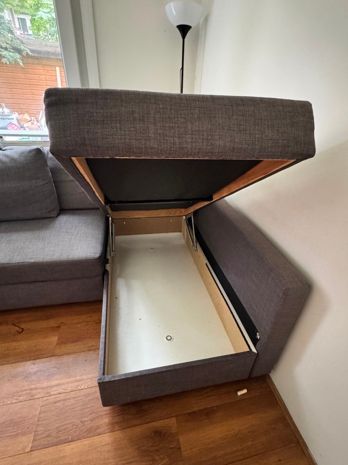 Grey IKEA Sofa Bed with Chaise & Storage, Ophalen, Gebruikt, 125 tot 150 cm, Hoekbank