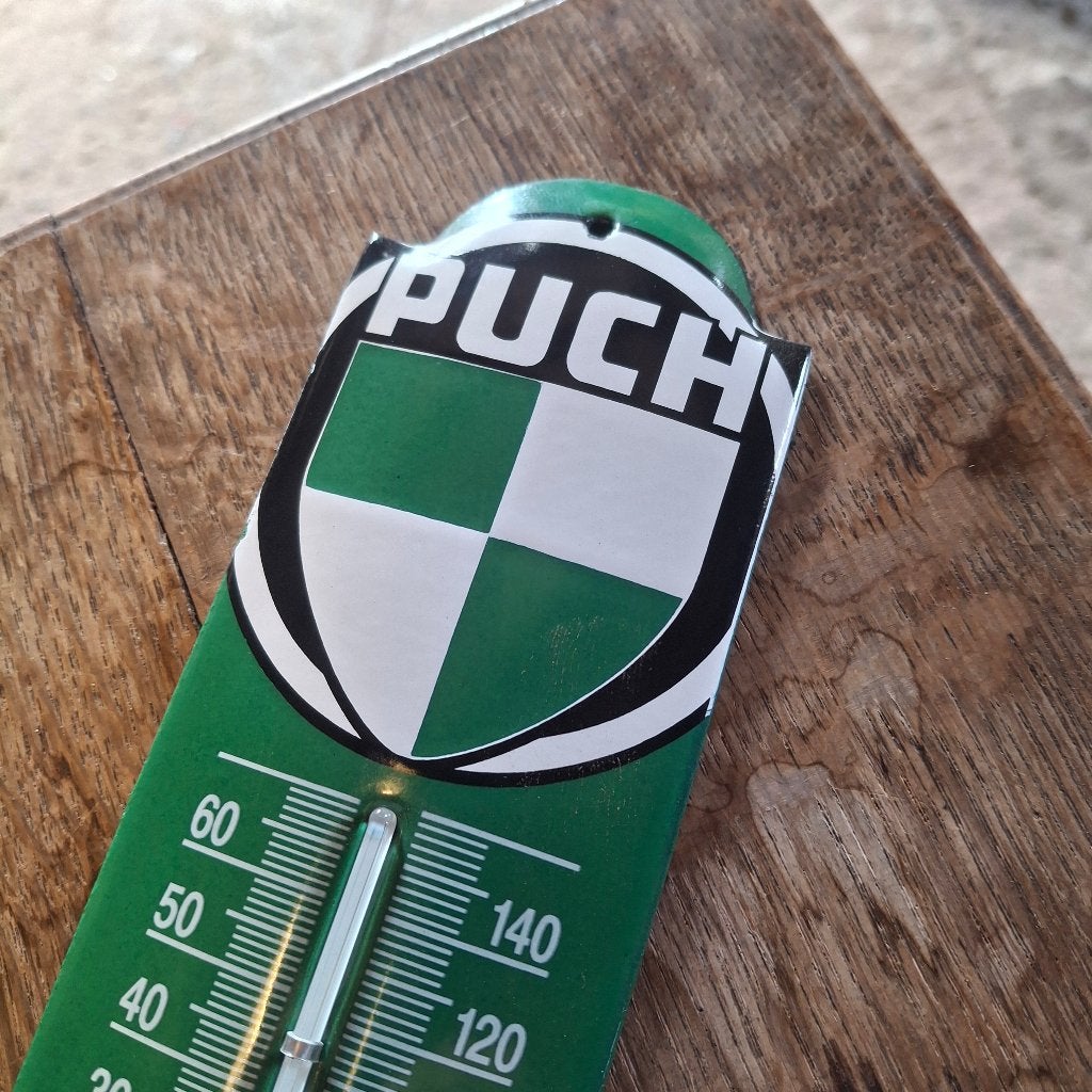 Puch thermometer groen - Authentiek echt emaille, Ophalen of Verzenden