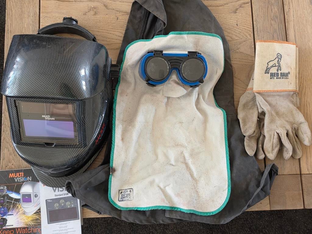 Complete lasuitrusting: lashelm/kap, lasbril, handschoenen, Ophalen of Verzenden