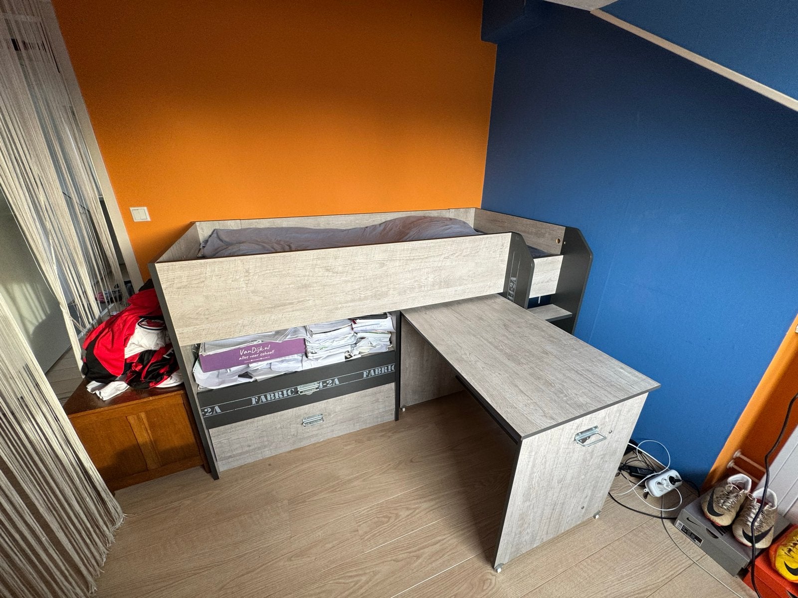 Halfhoogslaper met bureau en opbergruimte, Ophalen, Gebruikt, 90 cm, Eenpersoons