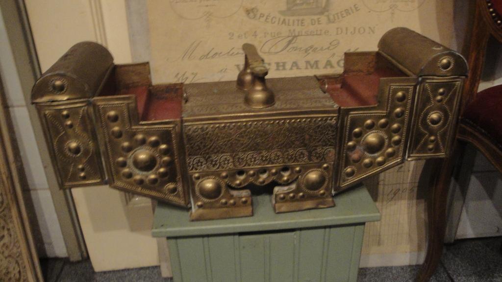 messing schoenpoetskist doos antiek, Ophalen of Verzenden, Koper