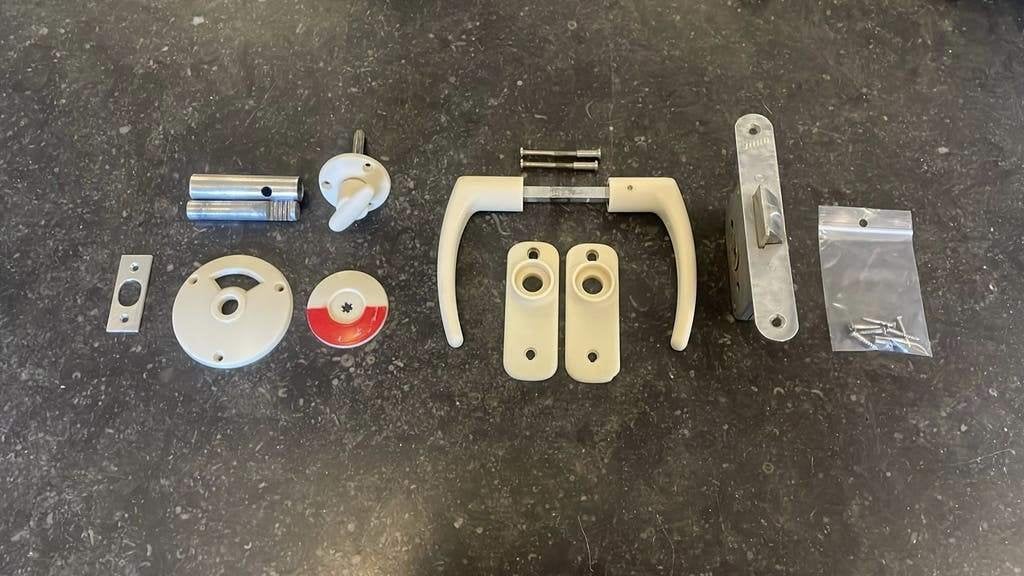 Jaren 30 Toilet beslag: Klink + Vrij Bezet Slot WC, Bakeliet, Ophalen of Verzenden, Gebruikt, Slot