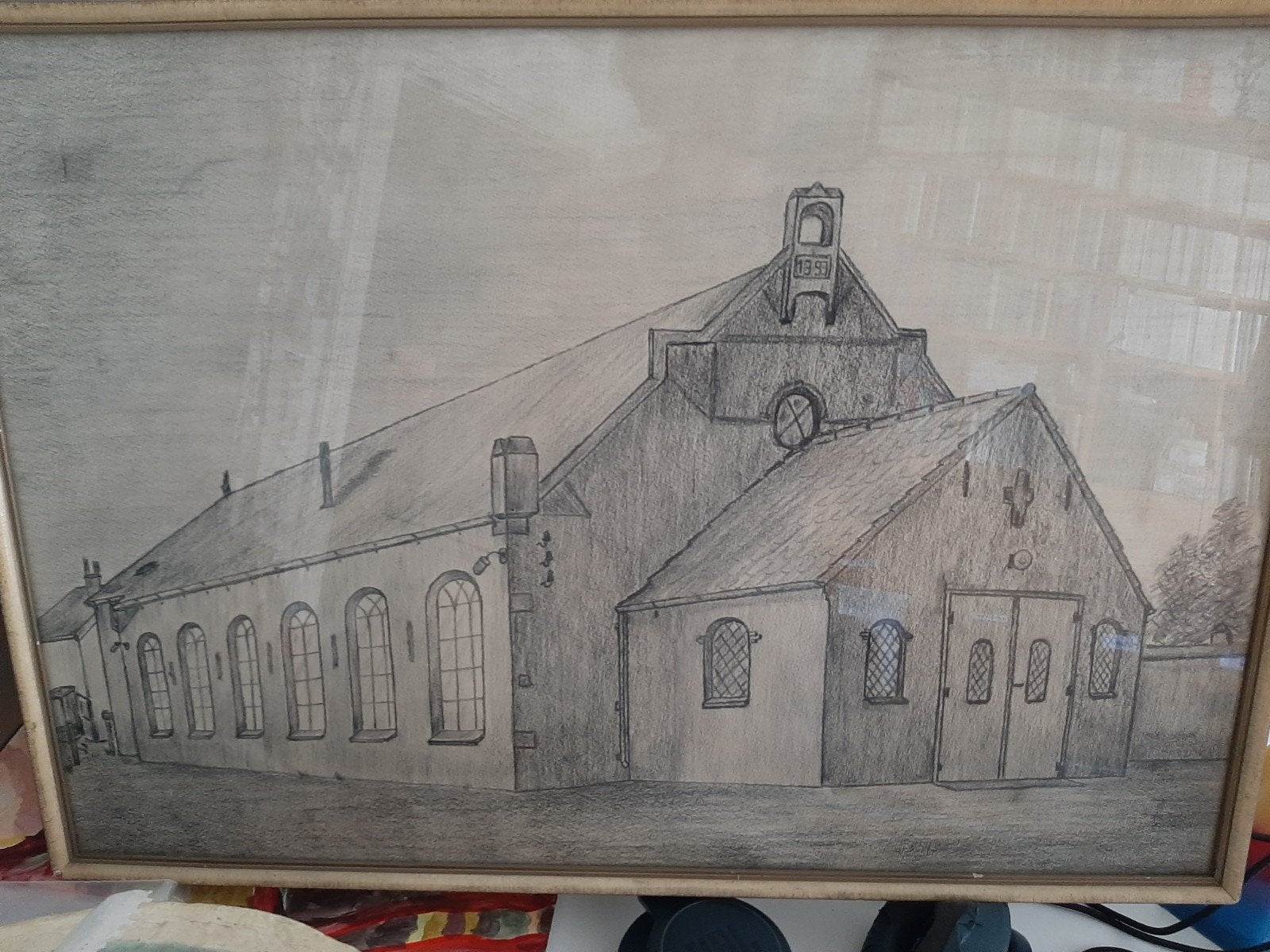 Tekening kerk Vijfhuizen, Antiek en Kunst, Ophalen of Verzenden