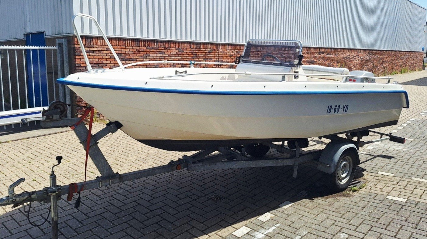 Askeladden polyester motorboot, inclusief Mariner Big Foot 2, Hobby en Vrije tijd, Overige Hobby en Vrije tijd, Ophalen, Gebruikt