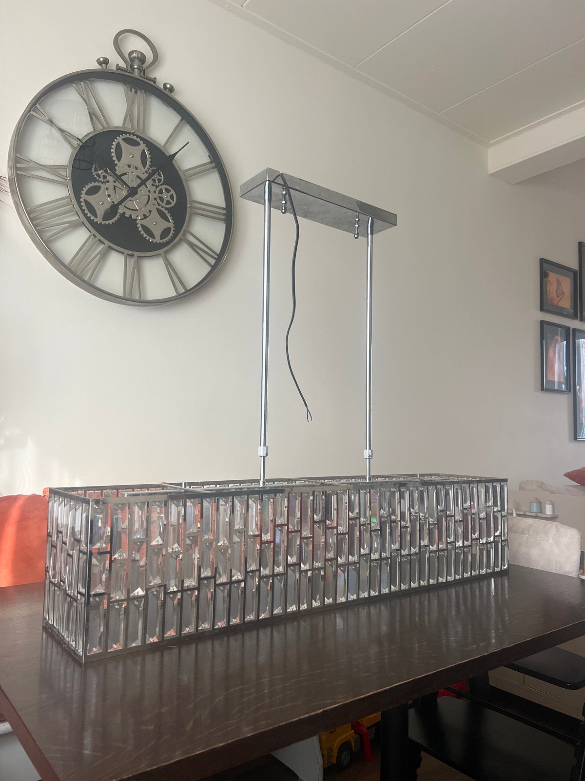 Moderne kristallen hanglamp voor eetkamer, Ophalen, Gebruikt, Glas, E27 (groot)