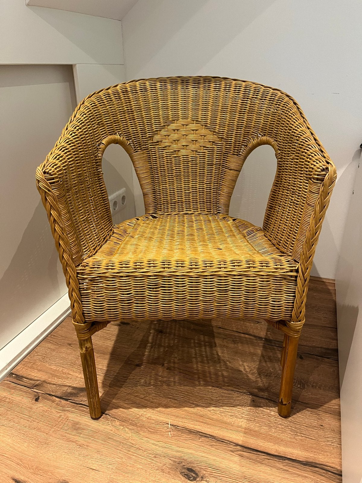 Rotan stoel - Vintage look, Ophalen, Gebruikt, Bruin, Riet of Rotan