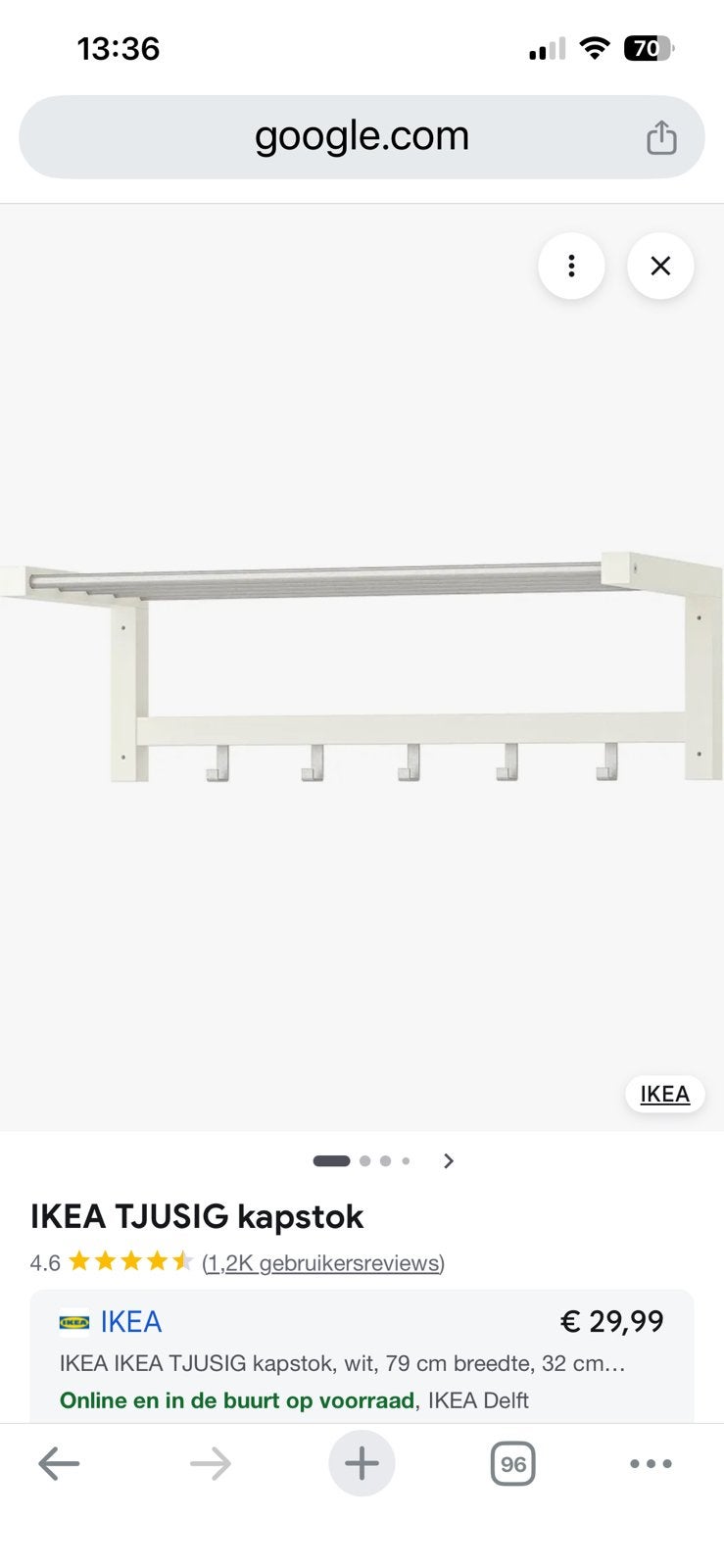 IKEA TJUSIG kapstok, Gebruikt, Minder dan 100 cm, Hout, Ophalen