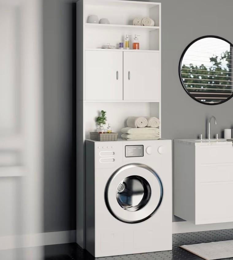 CASARIA Wasmachinekast Badkamerkast 185x63x20cm Wit, Huis en Inrichting, Ophalen of Verzenden