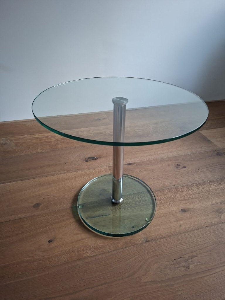 Ronde glazen Metaform KL2 bijzettafel, Gebruikt, Rond, Glas, Ophalen