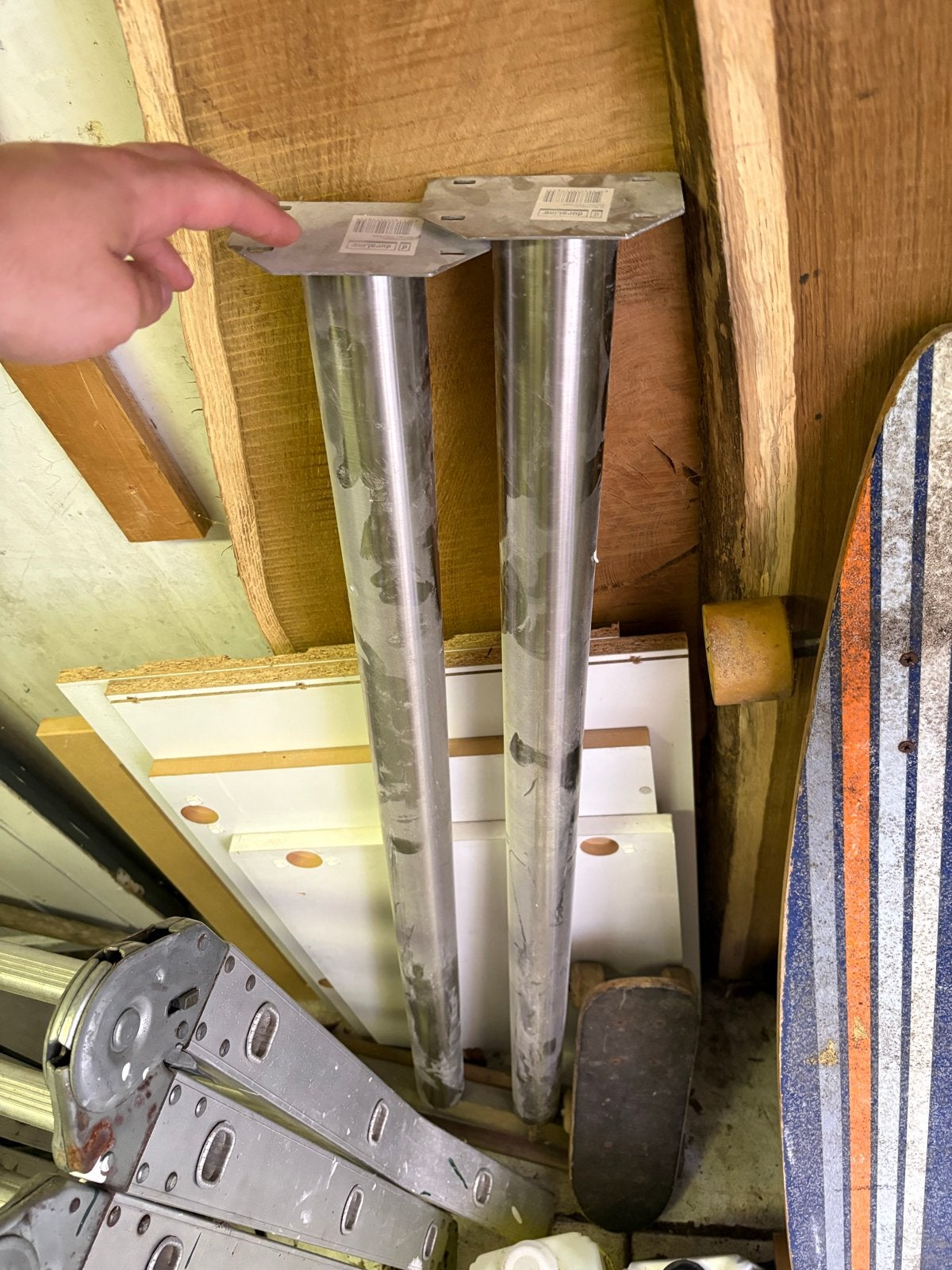 Twee nette metalen tafelpoten van duraline, 110cm, Ophalen, Tafelpoot, Gebruikt, 100 tot 150 cm