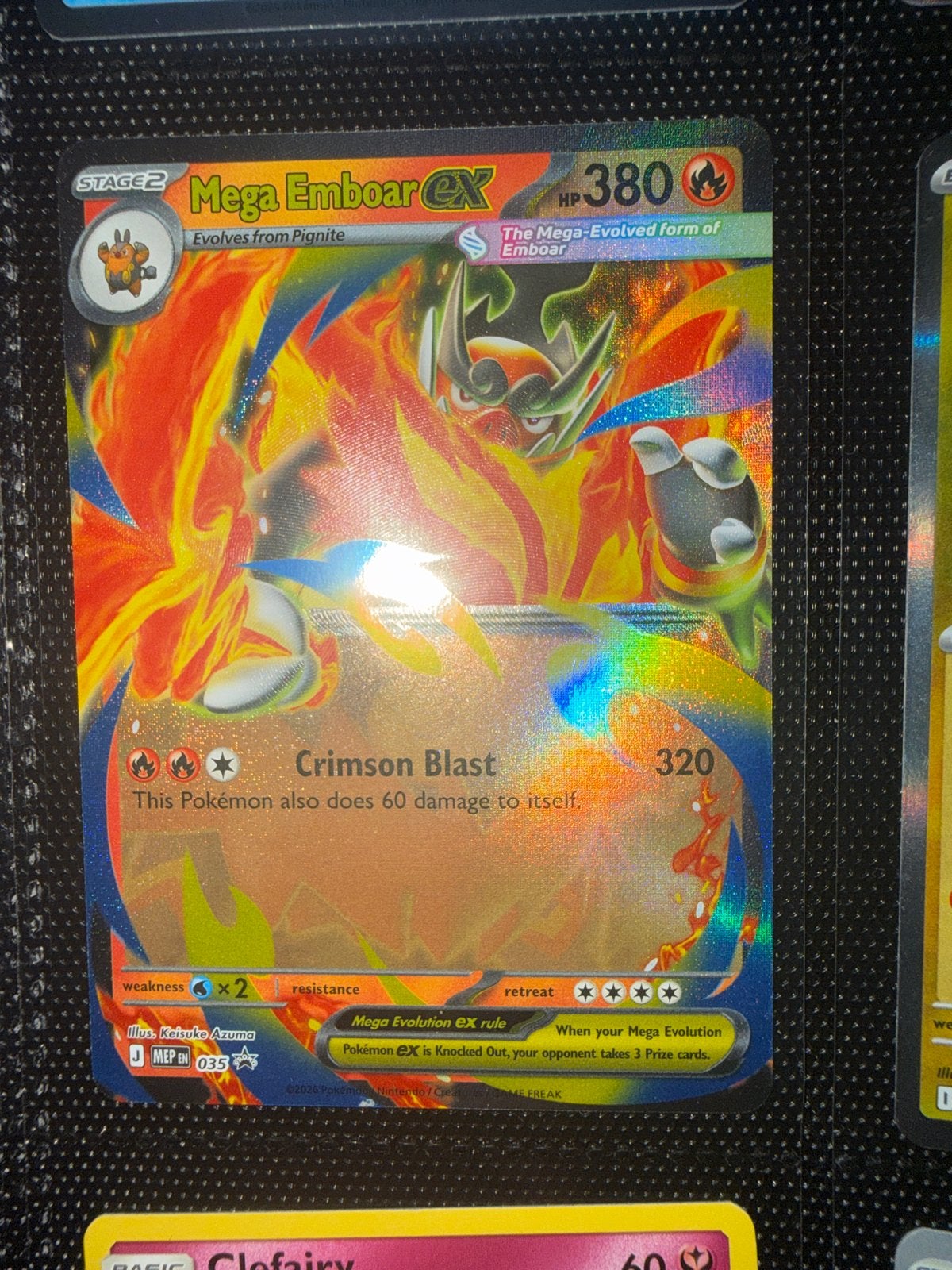 Pokémon Kaart Mega Emboar EX 380 HP - Zeldzaam Foil, Ophalen of Verzenden, Zo goed als nieuw, Losse kaart, Foil