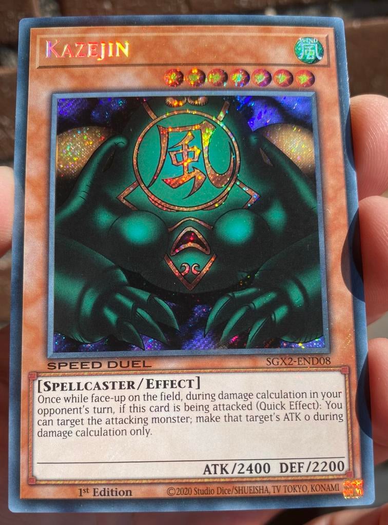 Yu-Gi-Oh! Kazejin SGX2 1st Edition !, Ophalen of Verzenden, Zo goed als nieuw, Losse kaart, Foil