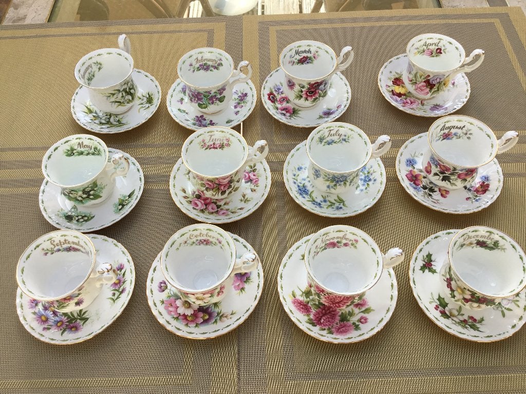 Royal Albert FLOWER OF THE MONTH 12 maanden dames kopjes, Ophalen of Verzenden