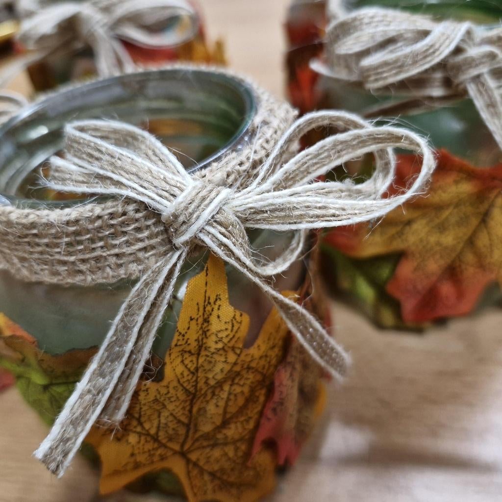 herfstdecoratie: 18 potjes+verlichting+herfstbladeren, Ophalen, Zo goed als nieuw, Binnen