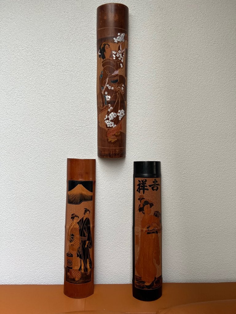 Japans Bamboe carving Japanse beschilderd Uniek snijwerk, Antiek en Kunst, Kunst | Niet-Westerse kunst, Houtsnijwerk, China, Hout