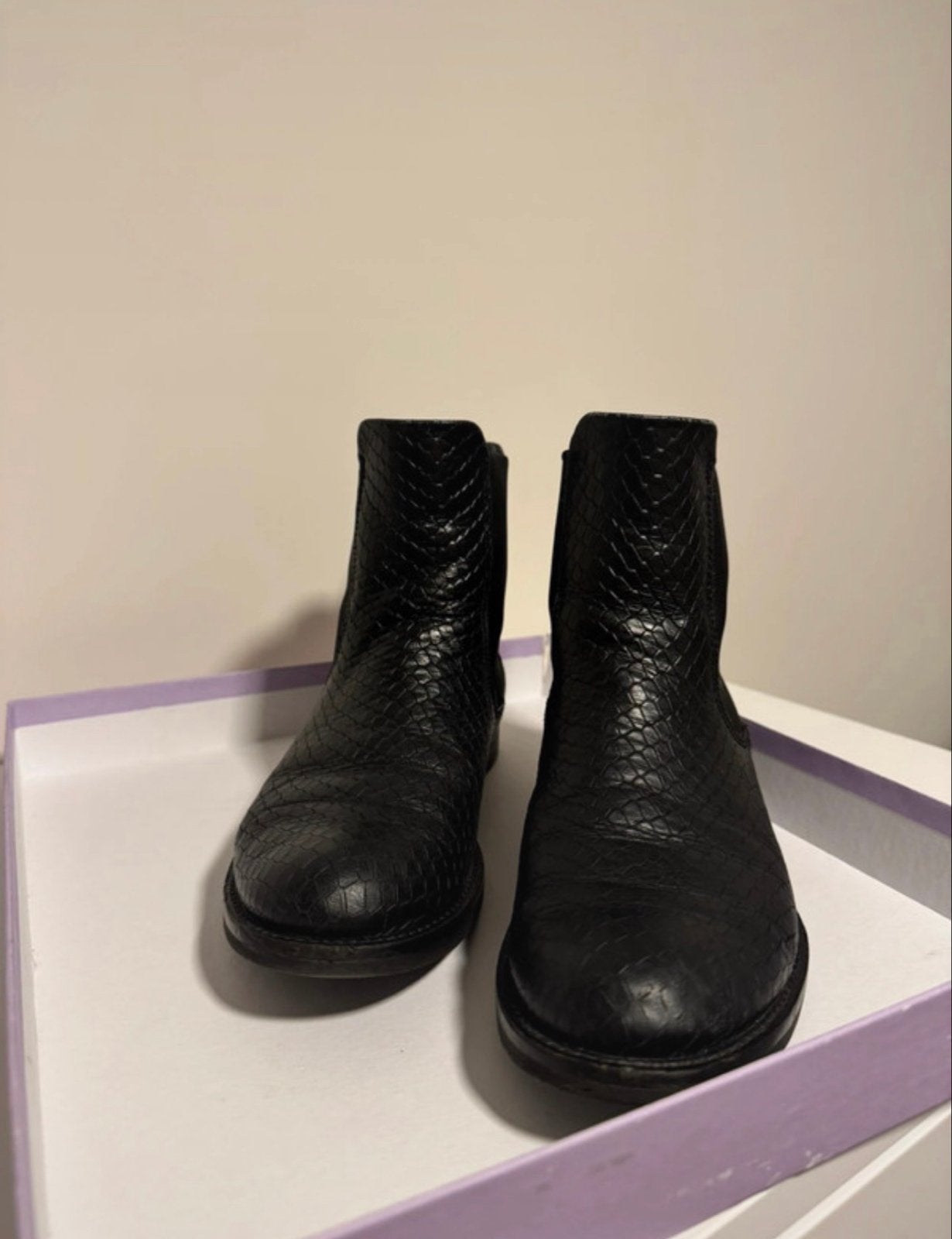 ECCO Leren Chelsea Boots met Diamantpatroon - Maat 38, Ophalen of Verzenden, Gedragen, Zwart, Lage of Enkellaarzen