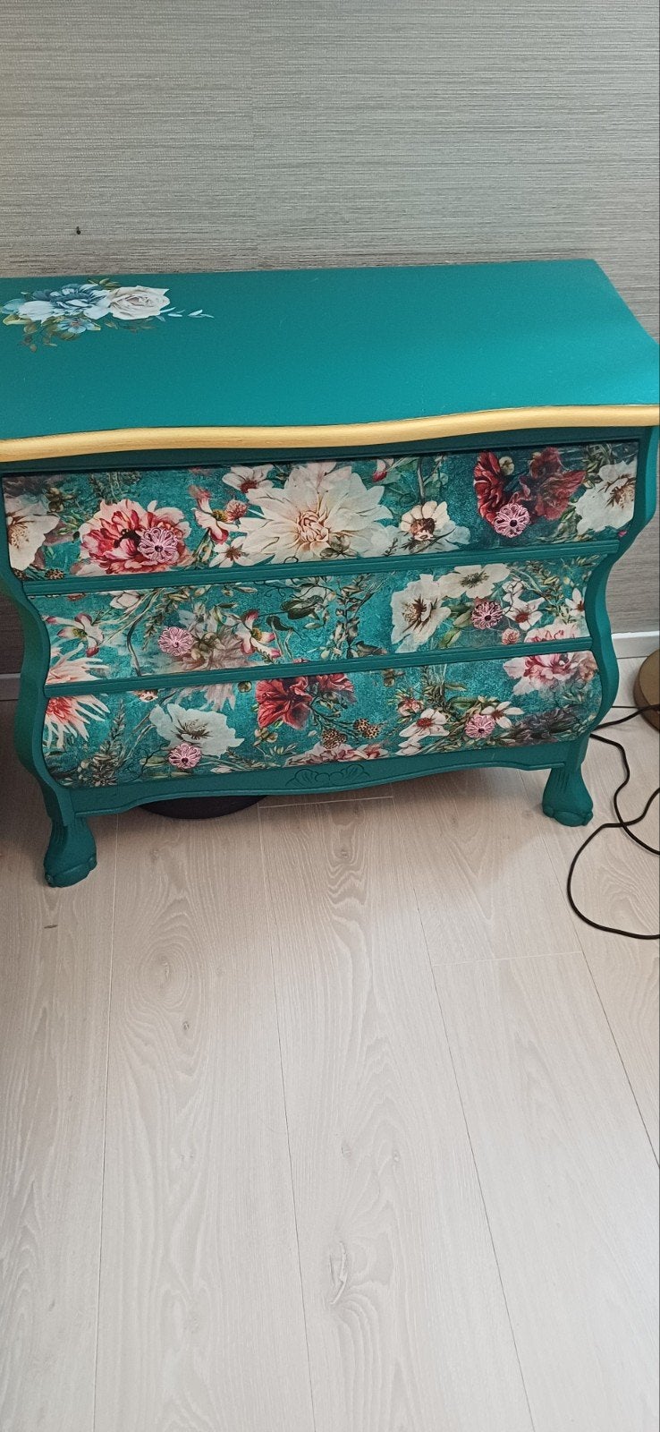 buikkastje Turquoise met bloemen, Ophalen, Gebruikt, 50 tot 100 cm, 3 of 4 laden