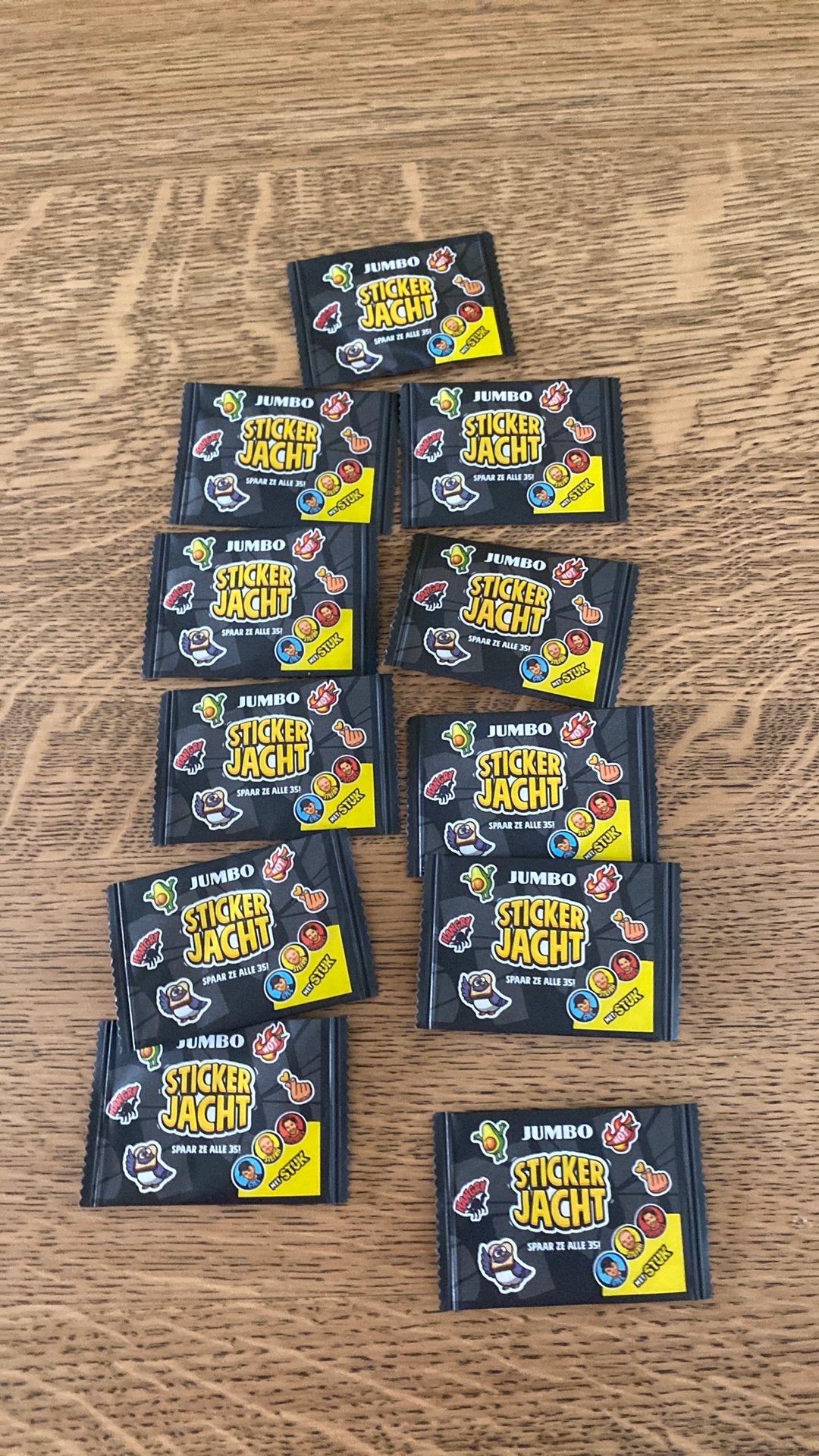11 dichte pakjes sticker jacht team stuk jumbo, Jumbo, Ophalen of Verzenden