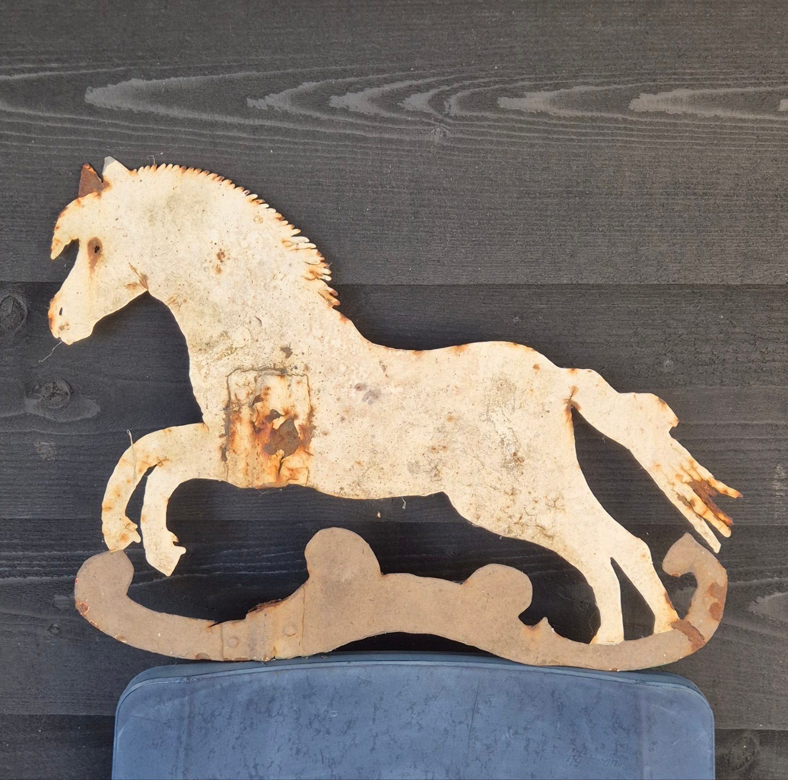 Te koop: Antiek ijzeren paard van windwijzer (47 x 33 cm) –, Ophalen, Gebruikt
