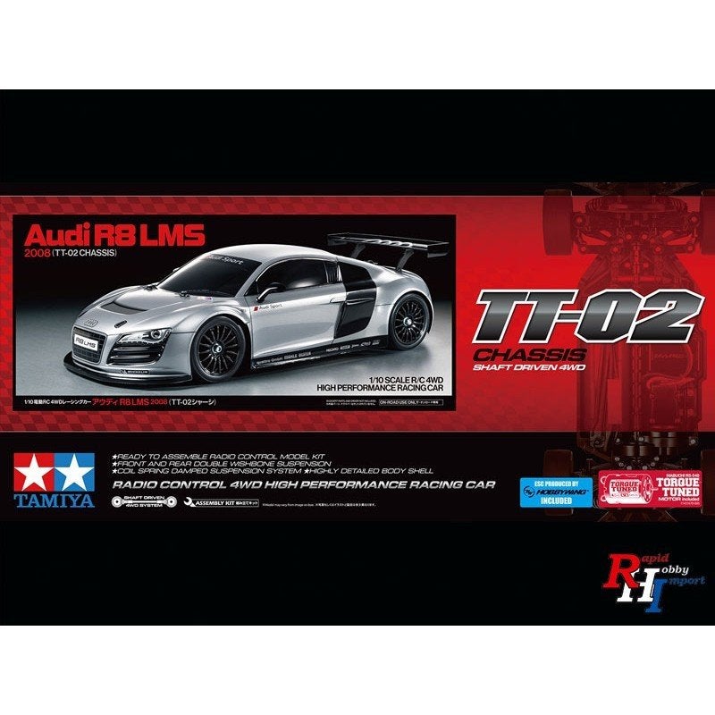 RC auto 58749 1/10 R/C Audi R8 LMS 2008 TT-02 Bouwpakket, 1:32 tot 1:50, Nieuw, Ophalen of Verzenden, Italeri