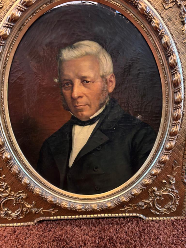 Portret schilder Fridolin Becker (1830-1895) in bladgouden l, Ophalen