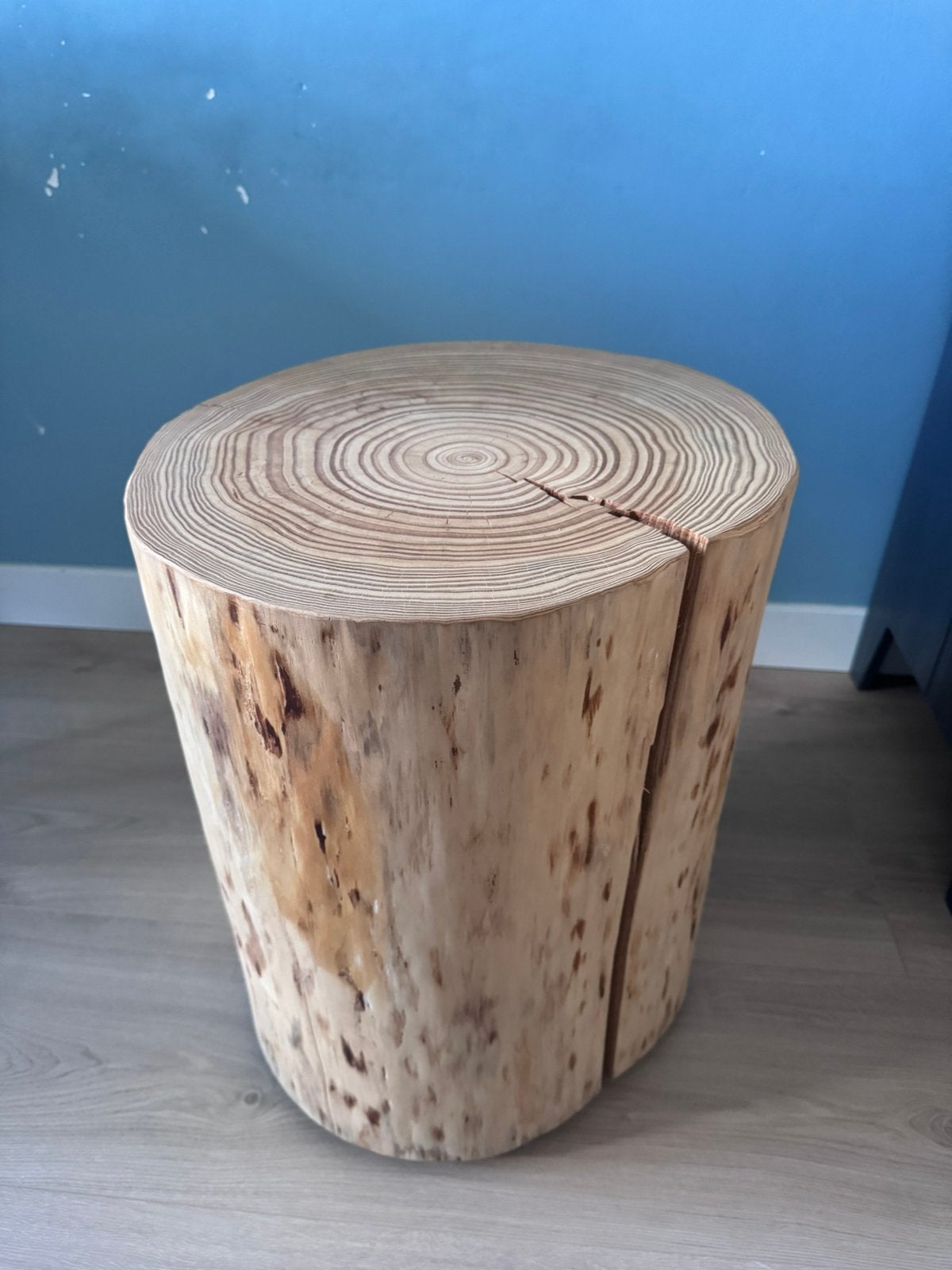 Boomstam krukje / bijzettafeltje (massief), Huis en Inrichting, Ophalen, Gebruikt, Hout