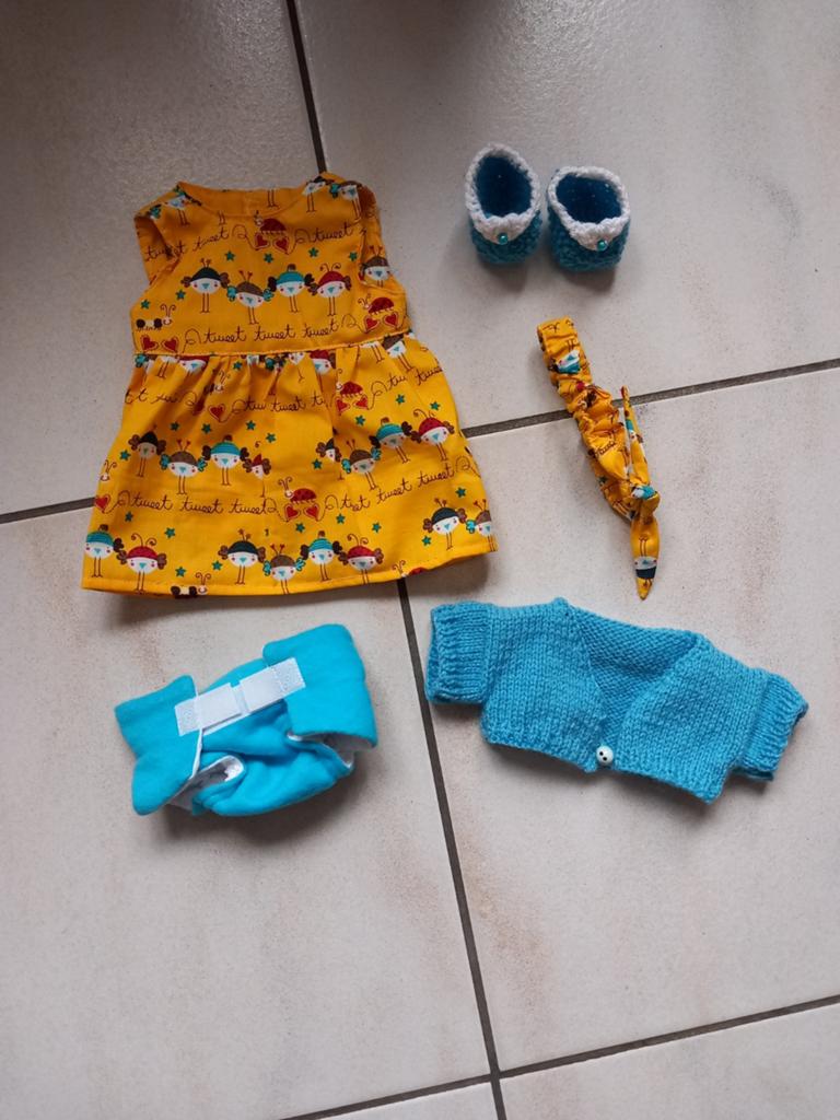 Zelfgemaakte poppenkleertjes voor pop 43 cm 5 delig., Ophalen of Verzenden, Nieuw, Babypop
