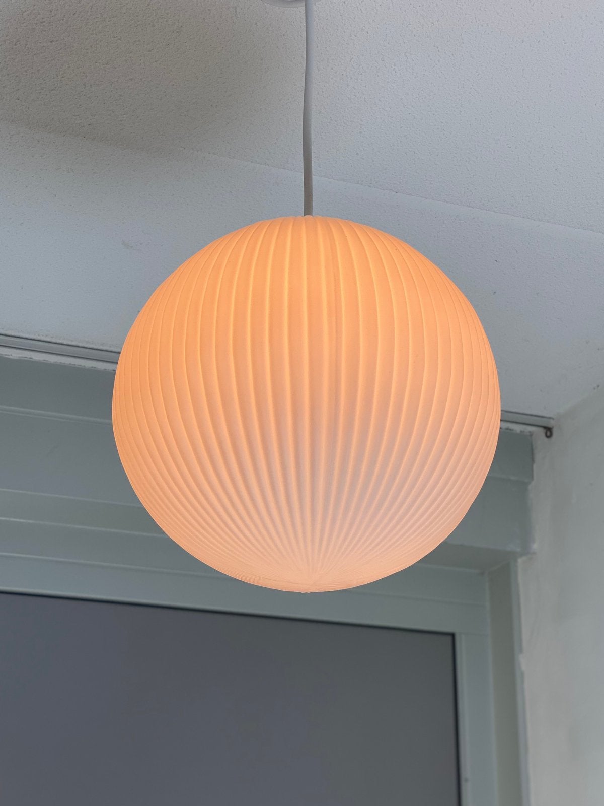 Vintage Philips 1950s Louis Kalff hanglamp 25 cm geribbeld, Vintage, Zo goed als nieuw, Glas, E27 (groot)