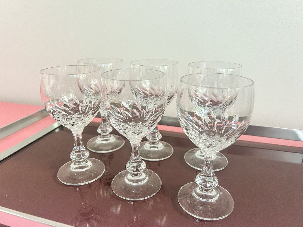 6x vintage geslepen kristal wijnglas, Ophalen of Verzenden, Gebruikt, Overige typen