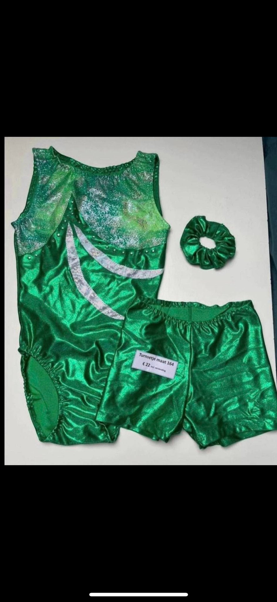 Groen Turnpakje met Broekje en Scrunchie Maat 164, Nieuw, Ophalen of Verzenden, Turnpak(je), Groen