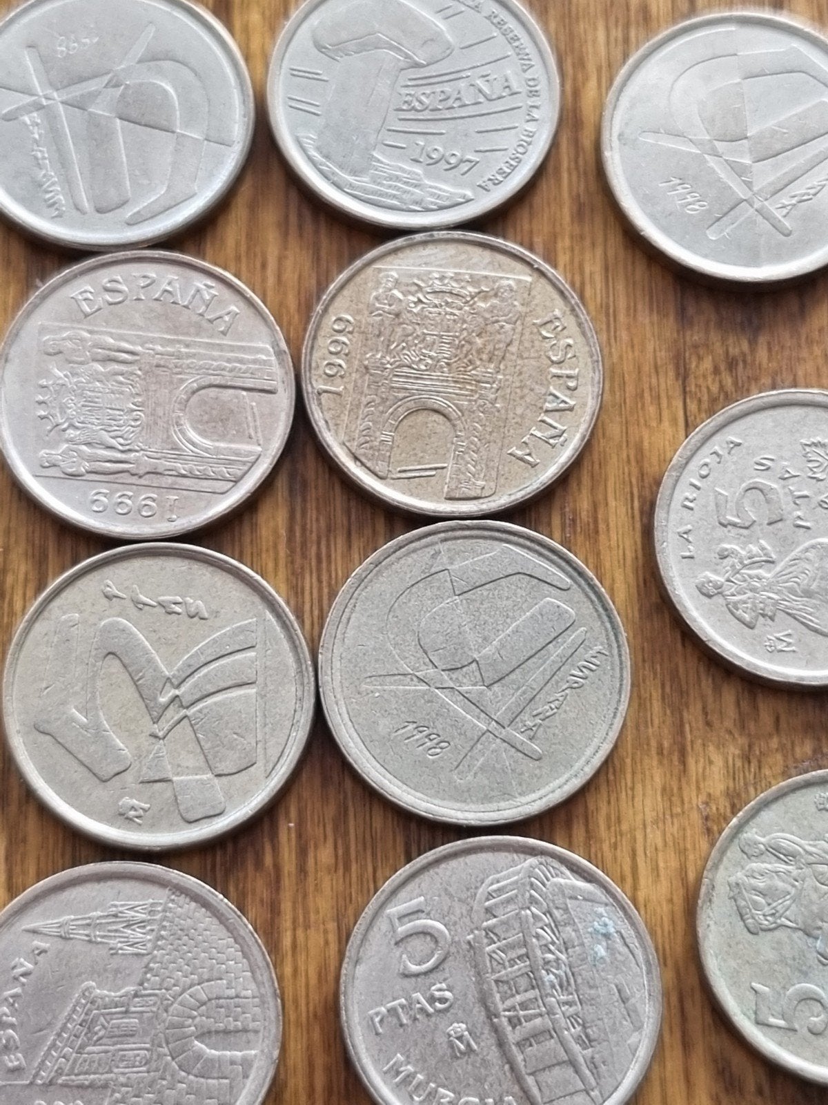 17 x Ptas 5 munt, meerdere jaartallen, Ophalen of Verzenden, Nederland, Munten