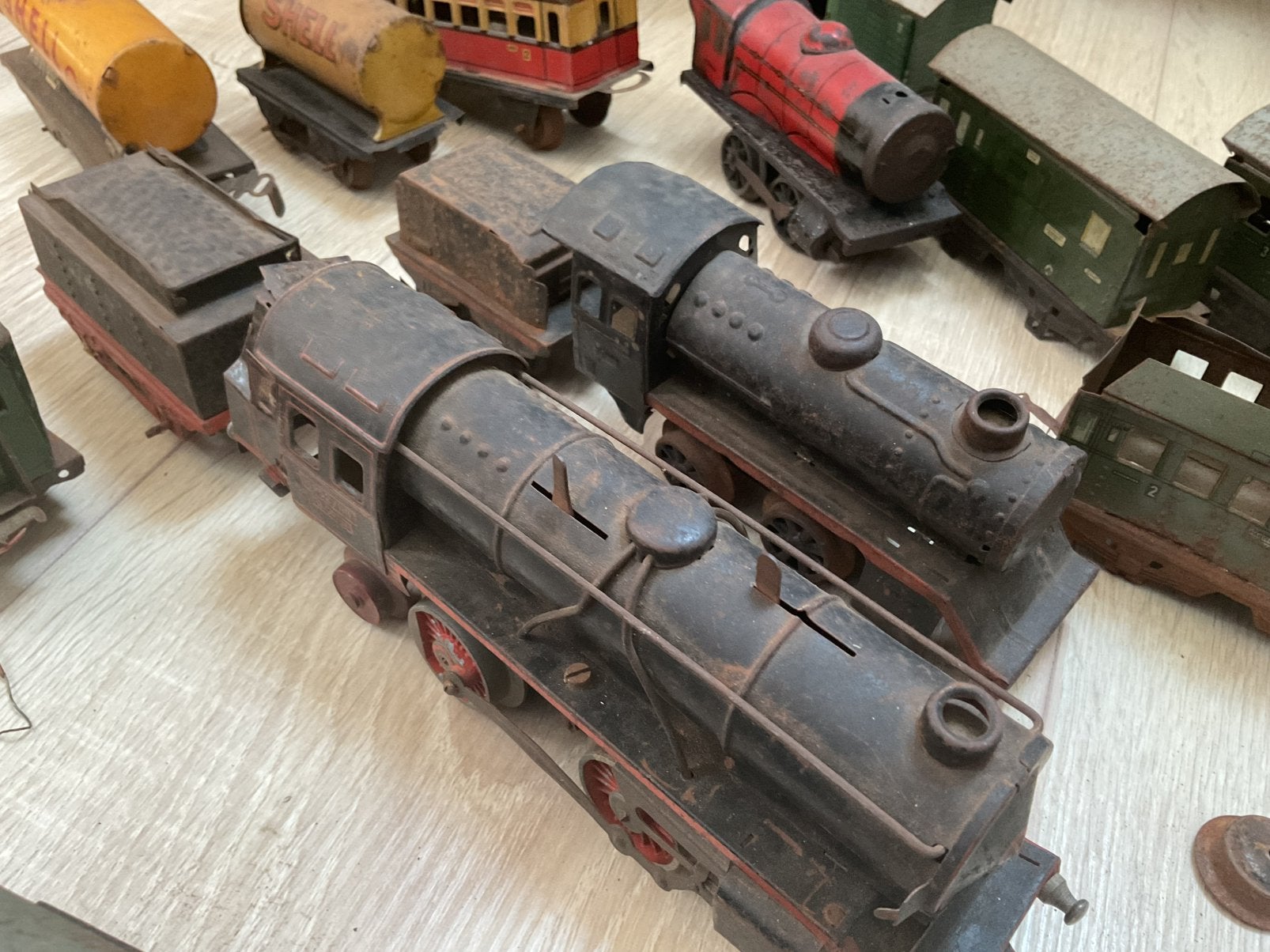Opwind trein stoomlocomotief blik antiek, Ophalen of Verzenden