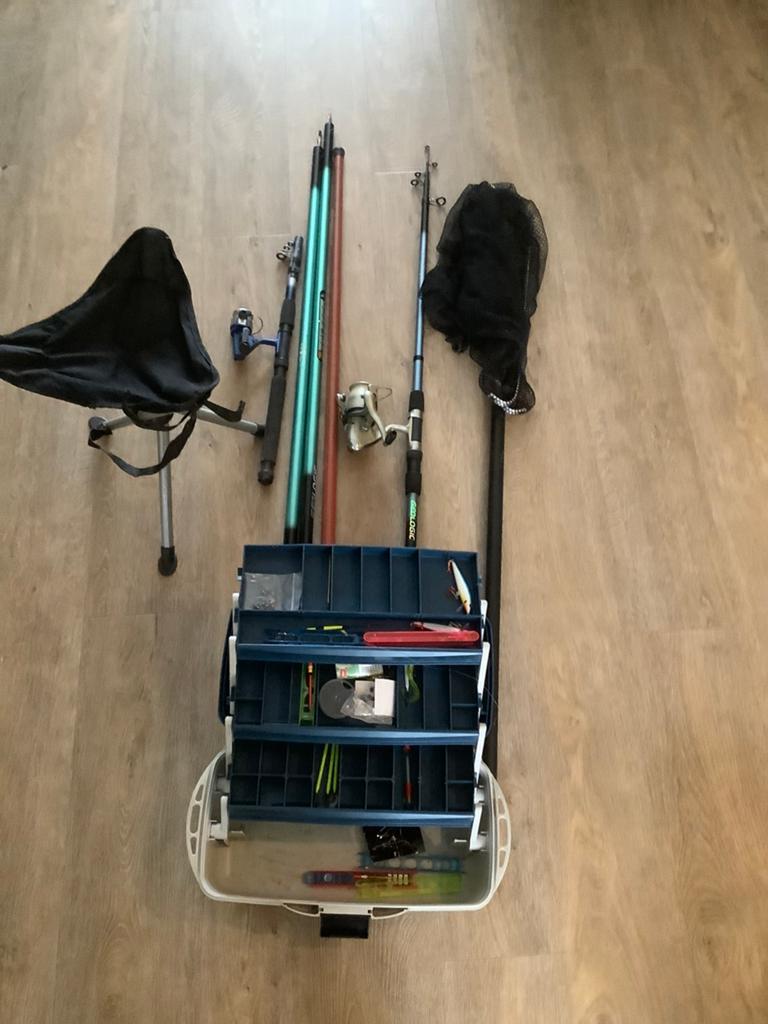 Set hengels (werp en vast) en toebehoren, Watersport en Boten, Hengelsport | Witvissen, Ophalen, Gebruikt, Complete set