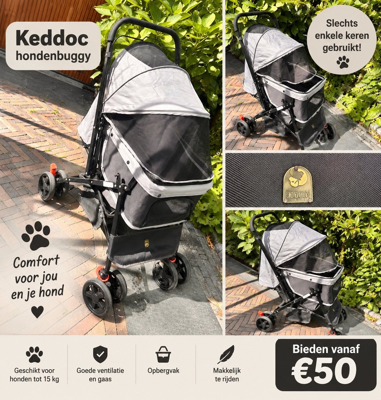 Keddoc hondenbuggy – slechts enkele keren gebruikt, Ophalen, Zo goed als nieuw, Hondenbuggy