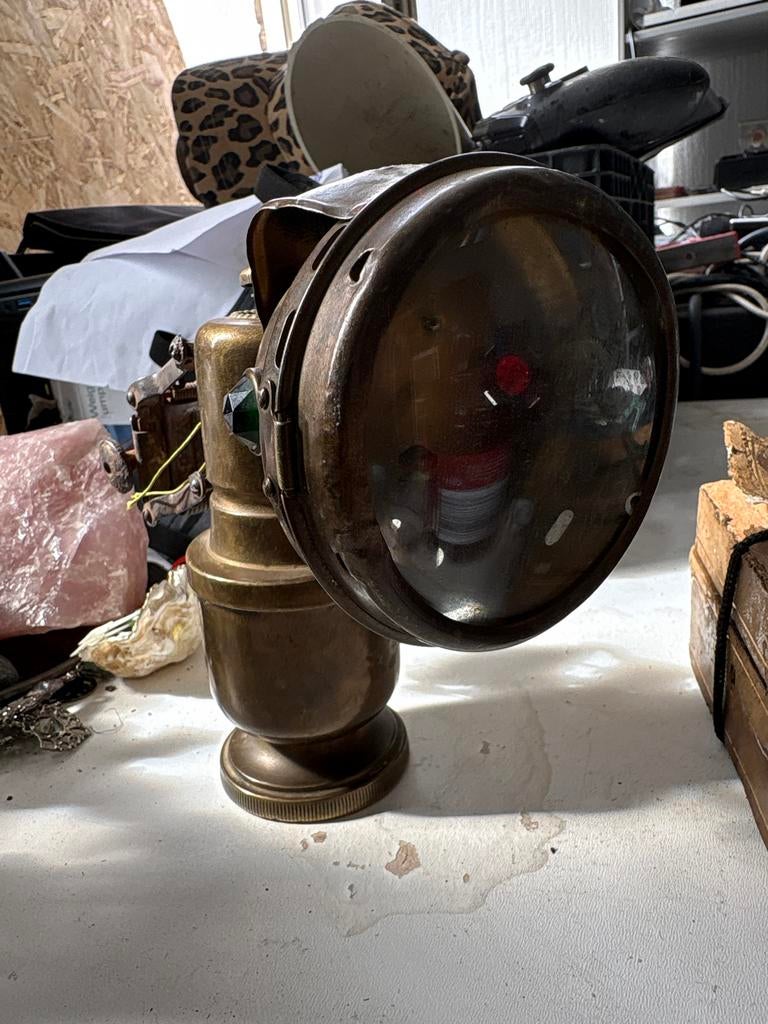 Antieke messing mijnlamp - Vintage decoratie, Ophalen of Verzenden